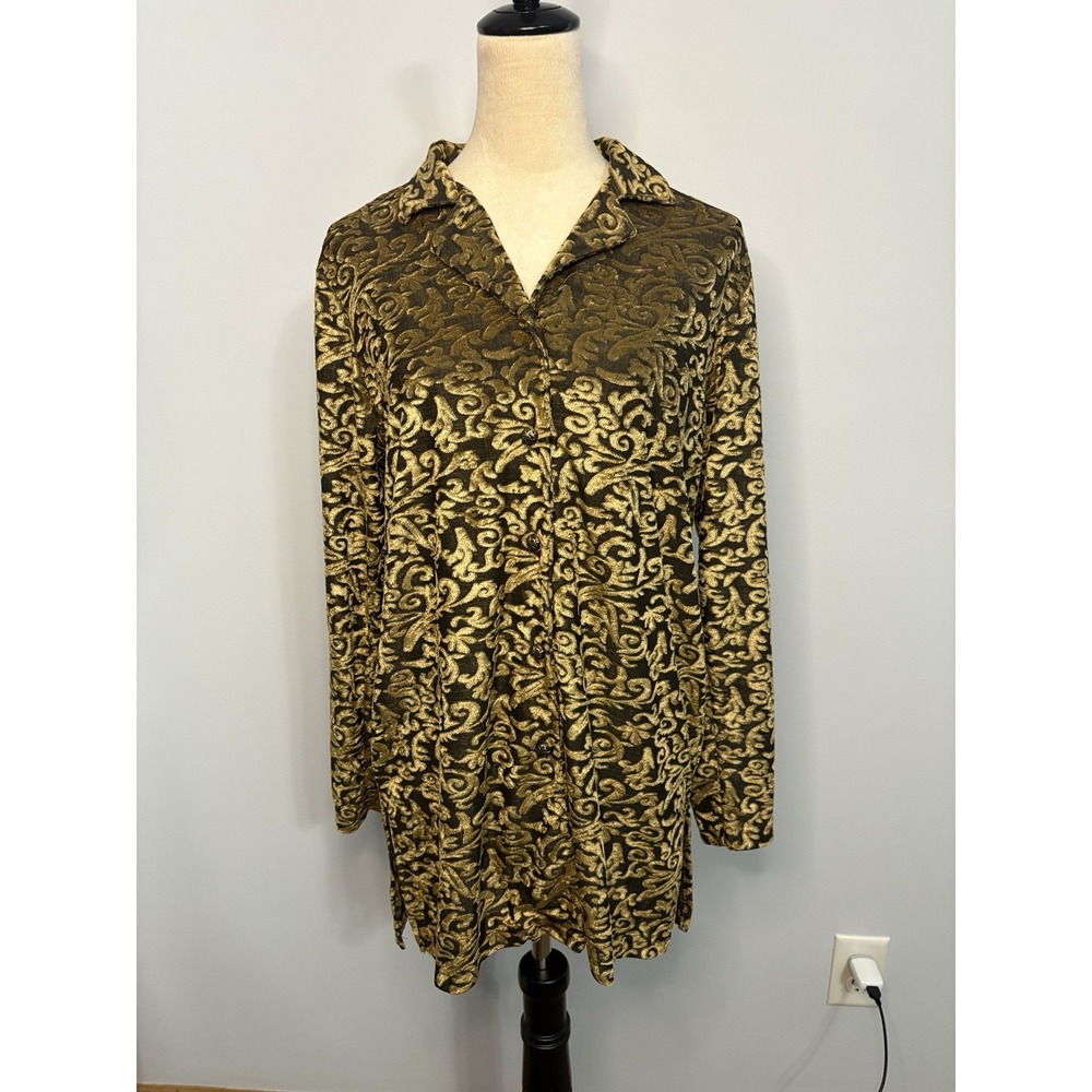 VTG Diane Von Furstenberg The Color Authority Shirt Gold Black Velvet Top Medium
